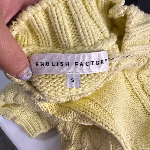 NEW English Factory Cable Knit Puff Sleeve Sweater Top in Lemon Sz S - Picture 3 of 9
